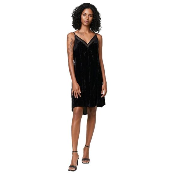 Velvet Black Spaghetti Strap Slip Dress Size M - Picture 1 of 8